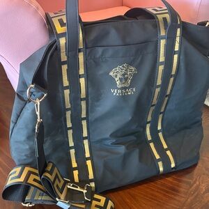 Versace Black Duffel Bag with Gold Accents